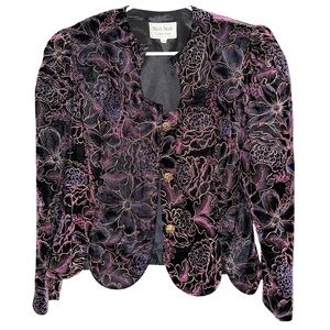 Vintage Nah Nah Collection Cocktail Jacket Velvet Floral Black Purple 12
